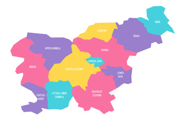 Slovenia political map of administrative divisions - statistical regions. Colorful vector map with labels.