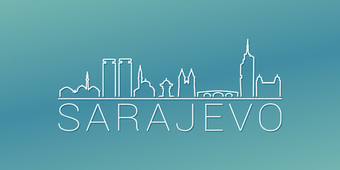 Sarajevo, Bosnia and Herzegovina Skyline Linear Design. Flat City Illustration Minimal Clip Art. Background Gradient Travel Vector Icon.