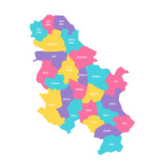 Serbia political map of administrative divisions - okrugs and autonomous city of Belgrade. Colorful vector map with labels.