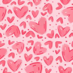 Cute sweet pink hearts as girly lovely romantic seamless pattern background backdrop wallpaper, illustration of love for Valentine's Day