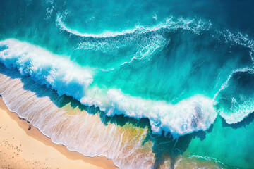 summertime seascape On a sunny day, the sea has lovely waves and is blue. aerial view from the top Aerial view of the sea with stunning tropical scenery. Concept of a lovely, bright sea with waves cra