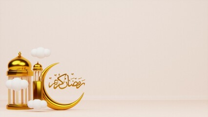 a background where greetings ramadan kareem with arabic lantern moon 3d illustration for congratulation postcard
