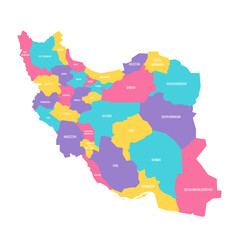 Iran political map of administrative divisions - provinces. Colorful vector map with labels.