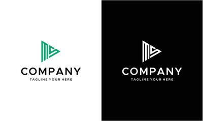 letter ms triangle logo design vector illustration template, on a black and white background.