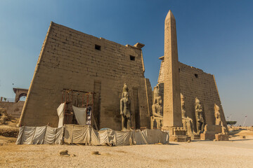 Ramesses II obelisk in front of the Luxor temple pylon, Egypt