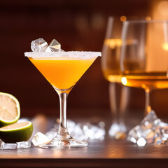 colorful cocktail in a glass standing on a bar