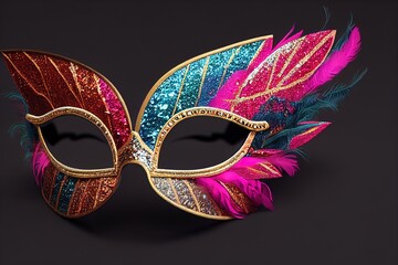 Brazilian carnival, music festival, carnival masks, feathers. AI