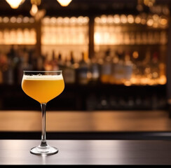 colorful cocktail in a glass standing on a bar