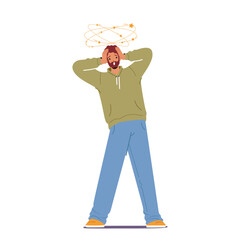 Male Character Stand with Dizzy Head Isolated on White Background. Man Feel Bad, Migraine, Person Overload with Info