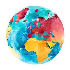 Europe and Africa on the globe. Earth planet. Watercolor. © undrey