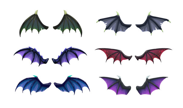 Dragon, devil, bat wings set. Isolated vector icon