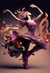 Illustration of a female solo dancing in 3d