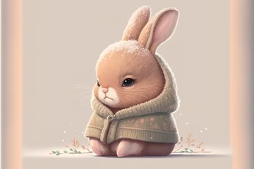 A cute, little, baby rabbit in warm winter clothes, symbol of love. Generative AI