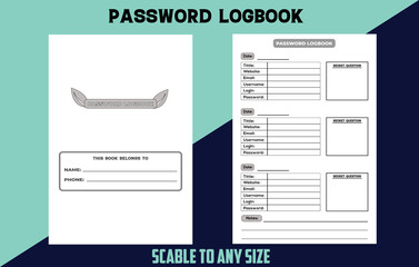 Password tracker log book KDP interior. Website information and password notebook interior. Website password tracker journal KDP interior. KDP interior logbook. Password tracker journal.