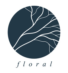 Stylish vector floral monogram isolated, graphic design leaves logo or emblem in a shape of circle, template for boutique or hotel or salon logo, classical style linear element.