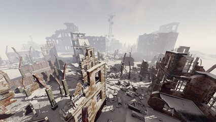 Ruined city in winter