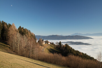 Fototapeta na wymiar View from st.lorenzen in carinthia towards the southeast.