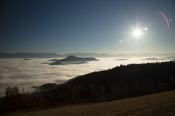 Afternoon view from St.Lorenzen towards the karawanken mountain range at the Austrian and Slovenian border.