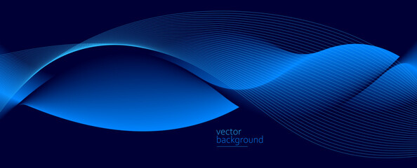 Fototapeta na wymiar Smooth flow of wavy shape with gradient vector abstract background, dark blue design curve line energy motion, relaxing music sound or technology.