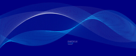 Dark blue airy particles flow vector design, abstract background with wave of flowing dots array, digital futuristic illustration, nano technology theme.
