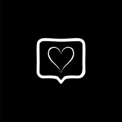Heart speech bubble  icon isolated on black background.