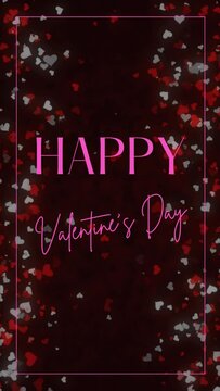 Happy Valentines Day text letters with flying and rotate red hearts on background greeting love frame Festive Decoration Beautiful and romantic valentine video
