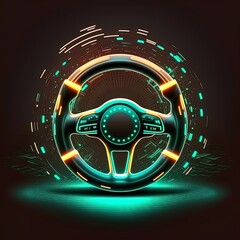Racing into the Future: Glowing Steering Wheel Concept Design Illustration - A Bold and Eye-catching Addition to Your Racing Setup, generative ai