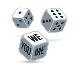 You plus me equal us vector concept of relations with rolling dices.