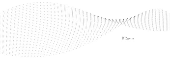 Grey dots in motion vector abstract background, particles array wavy flow, curve lines of points in movement, technology and science illustration.