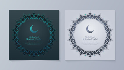 Eid Al-Fitr Mubarak, Ramadan Kareem, Islamic Style Greeting Background Collection Set with Arabic Ornaments