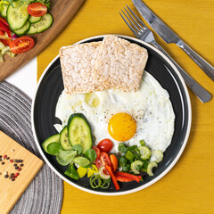 Egg omlette breakfast top down healthy vegetables bread fresh aesthetic restaurant brunch