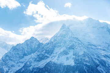 High snowy mountains. Beautiful landscape. National park, active lifestyle and winter sports.