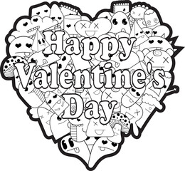 Text Valentine's Day surrounded by doodle monsters. Vector illustration. Wallpapers, flyers, invitations, posters, brochures, banners. Cute doodle heart shaped monsters.
