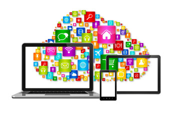 Cloud computing symbol and computer set