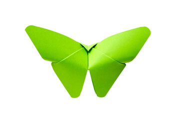 Green paper butterfly origami isolated on a white background