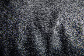 Close-up of artificial leather, also called faux or PU leather, seamless detail of dark surface