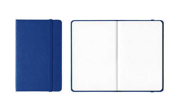Marine blue closed and open notebooks isolated on transparent background