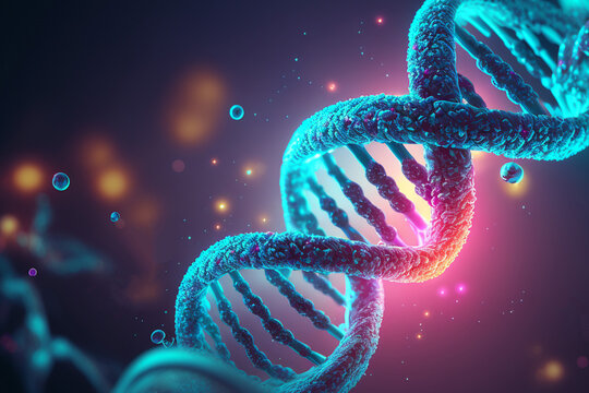 DNA, 3d of dna structure, 2 strands of DNA strand, genetic, bacteria, abstract background,  generative ai, generative art