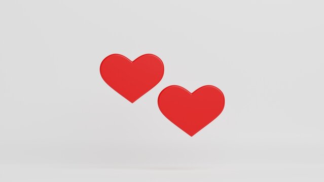 3d render of two red flat hearts isolated on white background