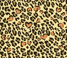 
Leopard print with heart seamless trendy pattern vector texture, animal background.