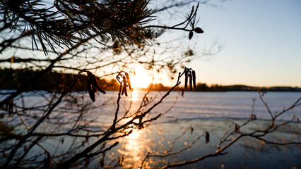 sunrise on the frozen lake