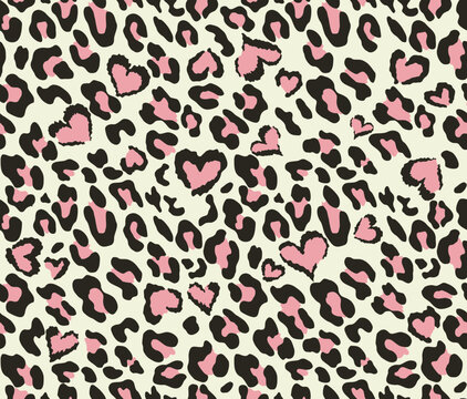 animal print leopard with heart vector seamless pattern for textile