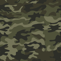 Fototapeta premium Army camouflage pattern, military seamless texture disguise, vector background. Khaki color.
