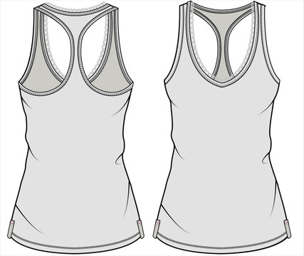 LACY NECKLINE BODY FITTED TEE WITH RACER BACK DETAIL FOR  WOMEN AND TEEN GIRLS IN EDITABLE VECTOR FILE