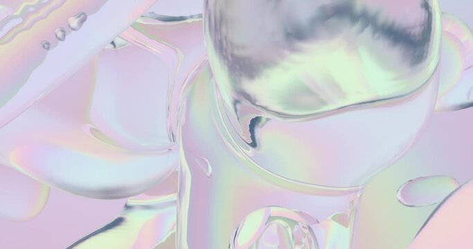 3D animation of Abstract smooth liquid shape. Holographic cloth ball with ripples waving on wind. 4k seamless loop 3D animation