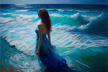 Mermaid in the ocean, digital painting art. Generative Ai. - 561870123