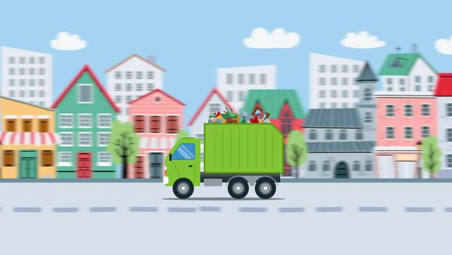 Garbage cars run on the streets of big cities. Loop