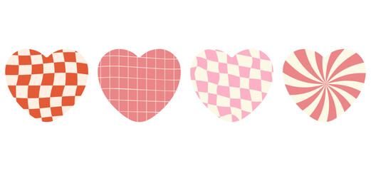Set of groovy hearts for Valentine's day. Modern retro design elemtns in 60s, 70s stale.Vector illustration