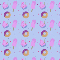 pattern with cake, ice-cream and donut