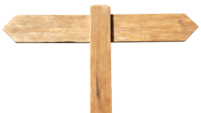 Blank Wooden signpost with opposite placards isolated. Template mock up